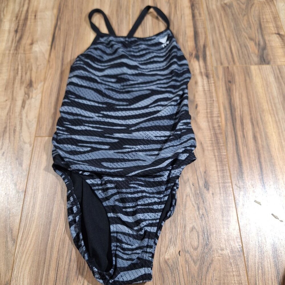 Tyr black gray zebra print one piece bathing suit
